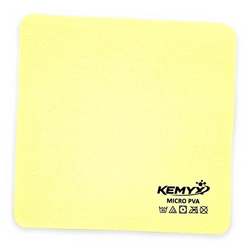  Chiffon microfibre PVA Kemyx jaune sur un lavabo de salle de bain